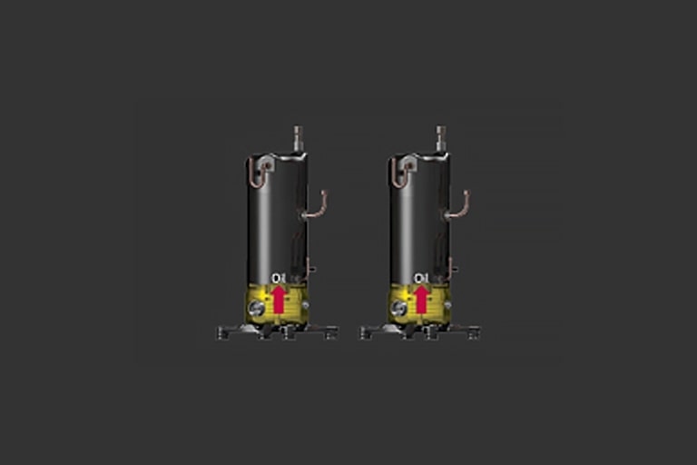 Side-by-side image of compressors that shows the balancing of oil levels in both compressors.